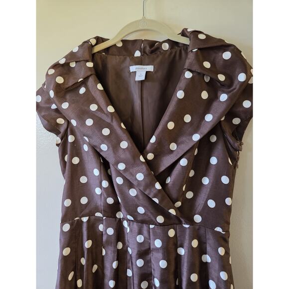 Dressbarn Brown & White Polka Dot Knee Length Dress Size 6 Short Sleeve Side Zip - Picture 3 of 9